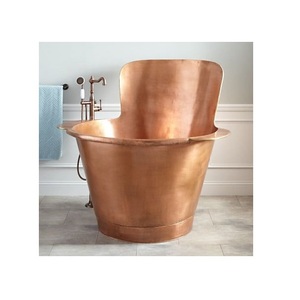 Baignoire autoportante en cuivre martelé avec dossier haut, profonde, de forme ovale, portable, écologique, durable et élégante - Product Image 5