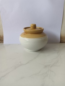Pot de rangement en céramique vintage avec couvercle émaillé, boîte hermétique, organisateur de cuisine rustique, décoration de comptoir - Product Image 1