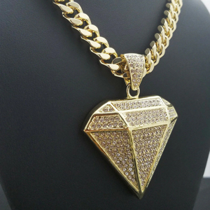 Collier pendentif en or plaqué diamant pour homme, style hip-hop, chaîne en cristal et strass, bijoux à porter au quotidien, style chaîne à maillons - Product Image 3