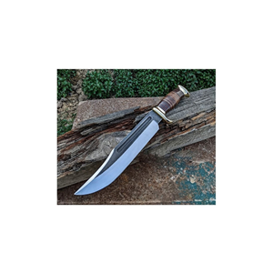 Couteau Bowie artisanal en acier D2 avec manche en cuir, garde en laiton et étui en cuir fin, lame pleine longueur, pour la chasse et le camping en extérieur - Product Image 5