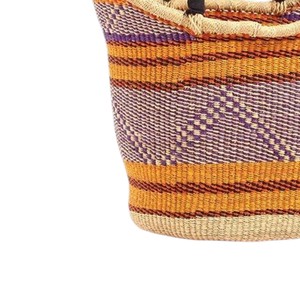 Natural Woven Seagrass <b>Handbags</b> Black Leather Handles Swallow Tail Tote Bag Purple Yellow Stripe <b>Summer</b> Purse - Product Image 4