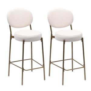Set di 2 Sgabelli da Bar Imbottiti Bianco Crema 29 Pollici, Sgabelli da Bancone in Velluto con Schienale e Poggiapiedi, Sedie da Pranzo per Cucina - Product Image 5