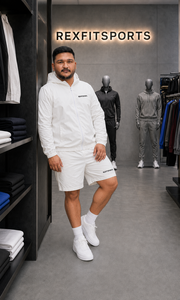 REXFIT SPORTS 2026 Custom <b>White</b> Nylon Windbreaker <b>Jacket</b> and Shorts Set Private Label Streetwear Sportswear Apparel - Product Image 2