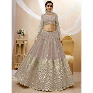 Elegant Grey Embroidered Georgette Plus Size <b>Wedding</b> Lehenga Choli - Product Image 5