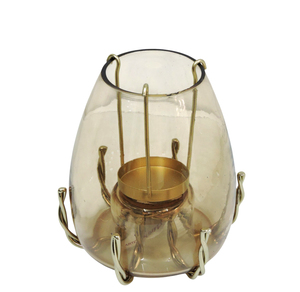 Bol en verre ambré vintage avec insert en fil de laiton doré, centre de table décoratif, élégante corbeille à fruits pour la décoration de la maison et de la cuisine - Product Image 1