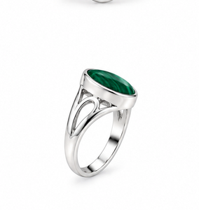Bague en argent malachite, bague ovale avec pierre précieuse verte, bague statement en argent sterling, bijoux en pierres précieuses faits à la main, cadeau élégant pour elle - Product Image 2
