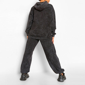 Pure Cotton Acid Wash Winter Streetwear Hooded Solid Lightweight Breathable Long Sleeves High Quality <b>Tracksuit</b> for Women - Product Image 2