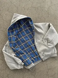 เสื้อฮู้ดดี้ผู้ชายทรงโอเวอร์ไซส์ ลายสก็อตพิมพ์ลายดิจิทัล สวมกลับด้านได้ สไตล์สตรีทคลาสสิค สำหรับฤดูใบไม้ร่วงและฤดูหนาว - Product Image 1