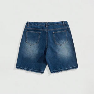 Shorts en jean personnalisés avec logo, style décontracté, délavage foncé, poches plaquées, coupe ample pour hommes - Product Image 4