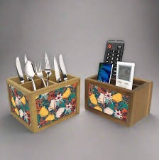 Reposacucharas de MDF esmaltado hecho a mano de ILAHI, decoración de cocina, Uttar Pradesh, solo lavar a mano, no apto para lavavajillas/microondas/horno - Product Image 1