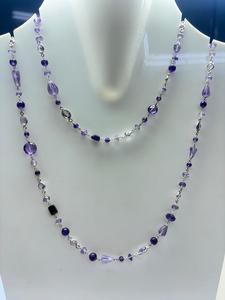 Women's 925 <b>Silver</b> Amethyst Beaded Necklace Layered Strand Cute Style Wedding Gift Everyday Wear Jewelry - Product Image 1