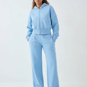 Ensemble de survêtement d'hiver unisexe personnalisé OEM, sweat à capuche zippé et pantalon droit, tenue décontractée deux pièces - Product Image 4