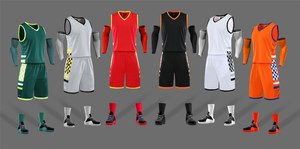 Ensemble de maillots de basket-ball unisexes personnalisables, sublimés, col en V, sans manches, 100% polyester, évacuation de l'humidité, élastique à l'avant - Product Image 2