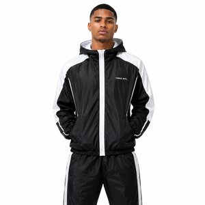 Wholesale Custom Nylon Black Windbreaker Tracksuit Sets Men Lightweight Hooded Zip Reflective Streetwear OEM men's <b>jackets</b> - Product Image 1