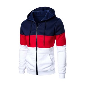 Sweat-shirt à capuche zippé pour homme, coupe classique, décontracté, tricoté, color block, rouge, blanc, bleu marine - Product Image 5