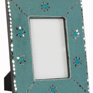 Turquoise Resin Photo Frame Mirror <b>Work</b> Rectangular Picture Holder Tabletop Handcrafted Portrait Case <b>Desk</b> Gallery Home Office - Product Image 1