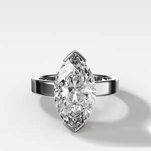 Bague de fiançailles solitaire moderne en or massif 14k 18k avec diamant de laboratoire 2 carats taille marquise demi-sertie, bande de 3,5 mm, fabrication artisanale - Product Image 5