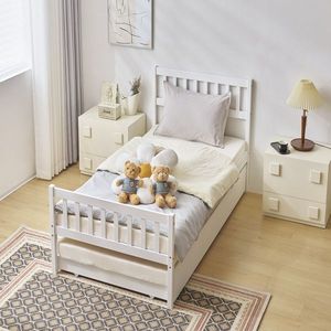 Letto a soppalco singolo in legno bianco per bambini, in truciolato di pino, con spazio contenitore - Product Image 3