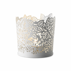 Modern White Metal <b>Tealight</b> <b>Holder</b> with Decorative Bird and Leaf Cutout Design Elegant Votive Candle Stand for Home Decor - Product Image 1