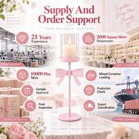 Porte-bougie romantique en métal avec cylindre en verre rose, décoration de table pour événements de mariage, vente en gros, fabricant OEM ODM