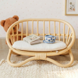 Miniature <b>doll</b> house furniture rattan sofa chair toys cheap price toy chairs <b>dolls</b> accessory - Product Image 2