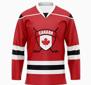 Camiseta de Hockey sobre Hielo para Hombre, Manga Larga, Cuello en V, Sublimada, 100% Poliéster, Absorbe la Humedad, Corte Regular, Ropa para Adultos - Product Image 3