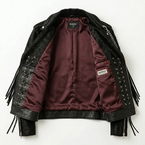 Custom Mens Western Goth Rockstar Cowhide Hair On Fringe Studded Heavy Metal Asymmetric Zip Motorcycle <b>Biker</b> Punk Luxury Coat - Product Image 3