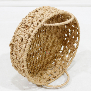 Panier de rangement rond décoratif en jacinthe d'eau naturelle tressée pour la maison et la cuisine - Product Image 6