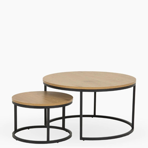 Mesa de Centro Redonda de Madera con Estructura Metálica, Base de Forma Única, Mueble de Salón, Mesa Auxiliar, Excelente Precio - Product Image 6