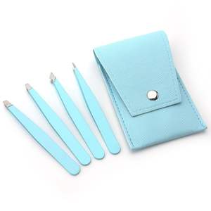 Juego de Pinzas Profesionales Personalizadas de 4 Piezas de Acero Inoxidable con Puntas de Fibra, Pinzas para Cejas Rosadas, Bolsa de Cuero PU ANAAIF - Product Image 5