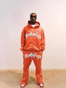 Sweat à capuche en molleton français 100% coton avec logo personnalisé, patchwork, capuche double, effet délavé, épaules tombantes, fermeture éclair - Product Image 4