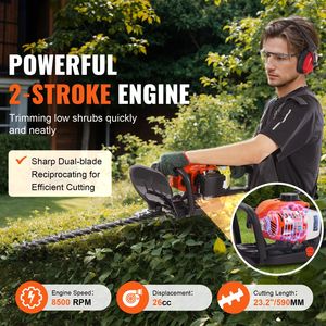 Tagliasiepi a Benzina Portatile da 23,2 Pollici con Motore a 2 Tempi da 26CC, Regolabile a 180 Gradi, per Uso in Giardino - Product Image 2