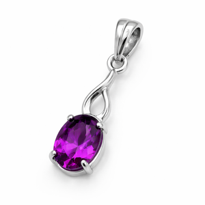 Pendentif tendance en argent sterling plaqué rhodium avec améthyste taille ovale – Cadeau minimaliste fait main pour elle, bijoux de février - Product Image 1