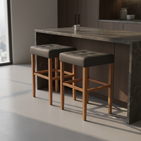 Table basse moderne sans dossier en cuir PU rembourré avec structure en bois d'hévéa pour salon, meuble décoratif durable et facile à nettoyer