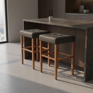 Tabouret de bar moderne en cuir PU sans dossier, tabouret de comptoir rembourré pour cuisine - Product Image 5