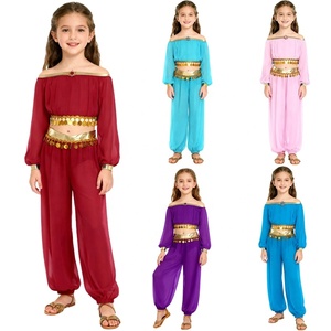 Conjunto de 2 piezas de top y pantalones para danza del vientre para niñas de 6 a 16 años, para clases de danza del vientre, actuaciones en escenario y fiestas temáticas. - Product Image 1