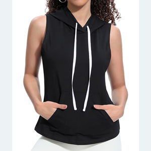 Camiseta deportiva con capucha de secado rápido y transpirable con borlas para mujer, para correr, culturismo y fitness. - Product Image 1