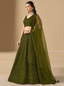 Traditional Georgette Lehenga Choli Resham <b>Sequins</b> Embroidered Evening Dress for Wedding Party Women - Product Image 2
