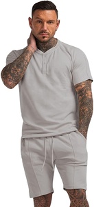 ชุดออกกำลังกายสำหรับผู้ชาย,เสื้อยืดแขนสามส่วนผ้าฝ้ายกางเกงขาสั้นชุดเล่นกีฬาฟิตเนส - Product Image 4