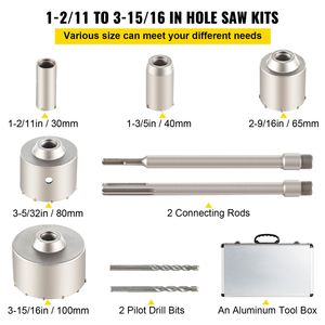 Kit di frese a tazza per cemento 1 2/11\" 1 3/5\" 2 9/16\" 3 5/32\" 3 15/16\" Punte da trapano HSS per metallo con attacco SDS Plus SDS MAX per fori nel muro - Product Image 3