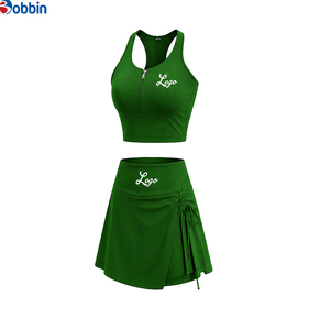 Conjunto Deportivo de 2 Piezas para Mujer, Top Halter Azul Marino con Cremallera y Falda con Logotipo Bordado, Secado Rápido, Primavera, Superventas - Product Image 5