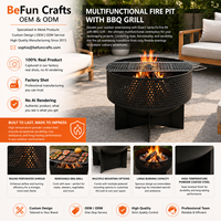 Brasero sans fumée avec grille de barbecue amovible, foyer en acier thermolaqué haute température, foyer extérieur à bois à 2 niveaux de hauteur