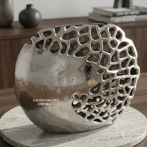 Abstract Honeycomb Silver Metal <b>Vase</b> Contemporary Cut-out Floral Container <b>Unique</b> Hollow Design Tabletop Centerpiece Home Hotels - Product Image 2