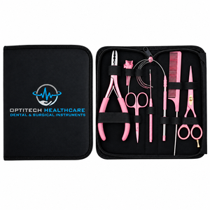 Kit d'outils pour extensions de cheveux Optitech Healthcare, ensemble professionnel en métal rose pour micro-perles, pince à boucles, ciseaux - Product Image 1