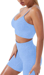 Ensemble de yoga pour femmes : short taille haute, pantalon d'exercice, soutien-gorge de sport, 2 pièces, longueur genou, boutonné, été, polyester/coton - Product Image 6