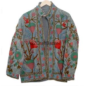 Veste en coton pur 100% brodée à la main, veste en tissu TNT doux faite à la main pour femmes - Product Image 6