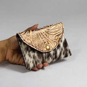 New Arrival Hand Toolered Anti-Theft Short Genuine Leather <b>Wallet</b> Clutch Phone Case Stylish Cowhide Leather Women Multi-Function - Product Image 3