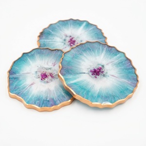 Posavasos hexagonales de resina epoxi al por mayor, juego de posavasos de lujo con diseño de arte fluido azul océano para decoración de mesa en el hogar, hotel, regalo promocional - Product Image 3