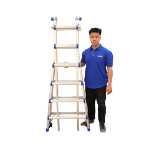 Aluminum Extension <b>Ladder</b> With Blue Wheel And Orange Hub For Indoor Outdoor Use - Product Image 5