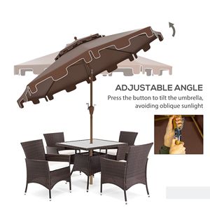 Ombrellone da Giardino Marrone da 2,5m/2,7m/3m con Manovella Inclinabile a Pulsante in Acciaio Inossidabile per Ristoranti e Spiagge - Product Image 4